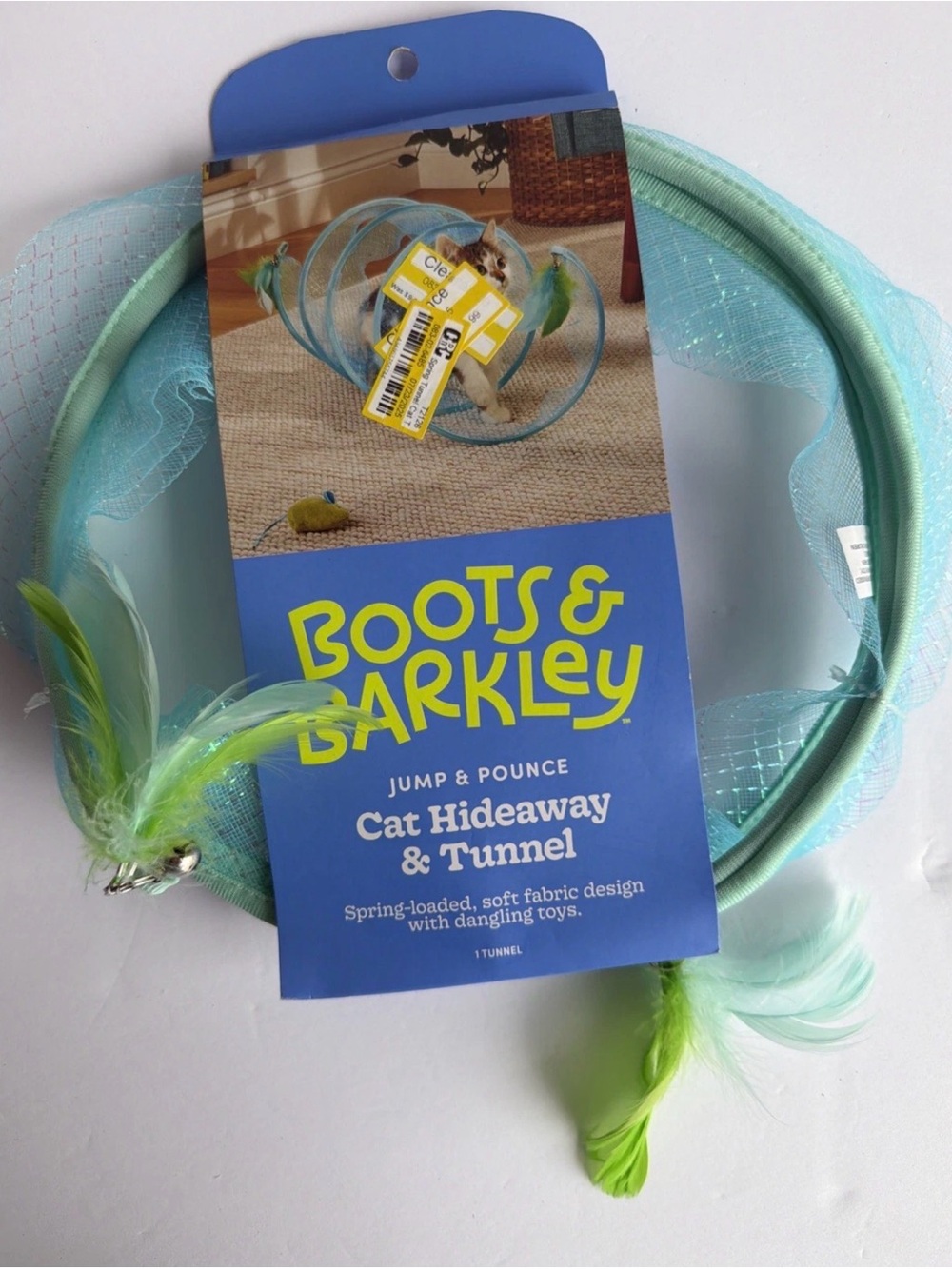 Boots & Barkley Teal and Lime Feathered Cat Tunnel